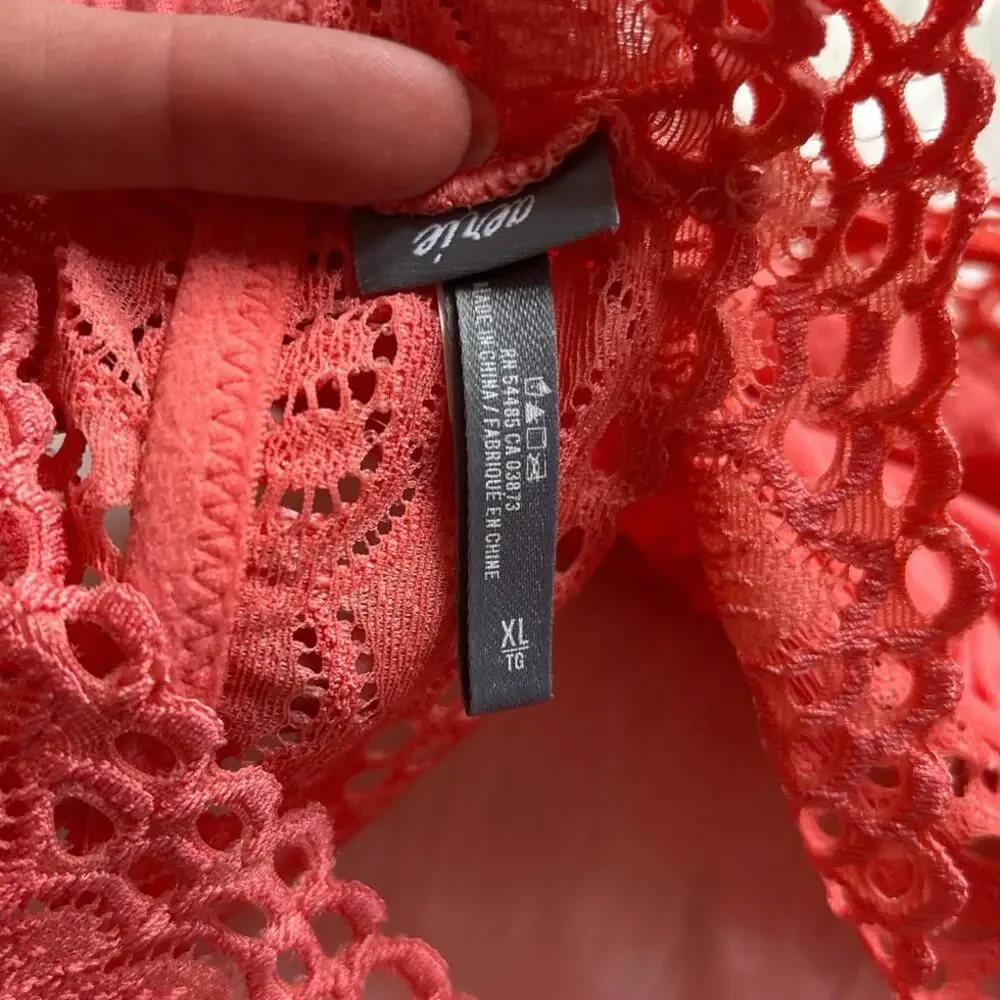 Aerie Coral Pink Lace Lightly Lined Racerback Bralette Size XL